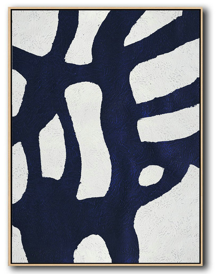 Large Abstract Painting,Buy Hand Painted Navy Blue Abstract Painting Online,Hand Paint Large Art #S3K4